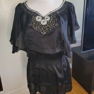 Lucy Paris mini dress or tunic top black size Large new with tags